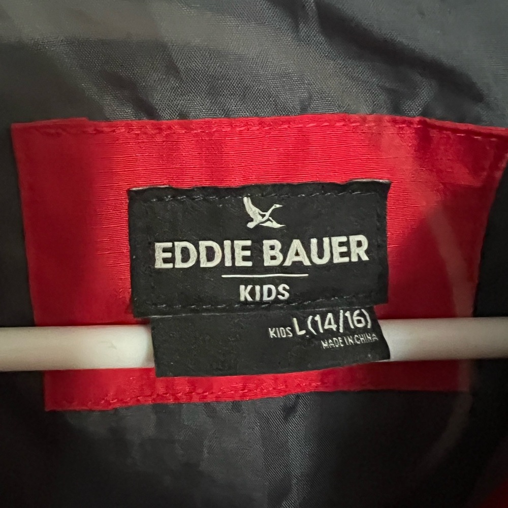 EDDIE BAUER Classic Lone Peak Waterproof Windbreaker Jacket Red Grey Boy's Sz L - Picture 4 of 5